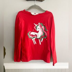 H&M Girls Red Long Sleeve Unicorn Christmas Shirt
